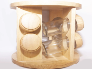 PORTA CONDIMENTO DE MADEIRA COM 8 PEÇAS REDONDO