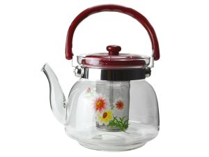 CHALEIRA VIDRO 1,0L C/INFUSOR DECORADA