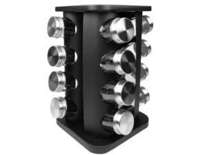 PORTA CONDIMENTO GIRATORIO PRETO COM 16 PEÇAS