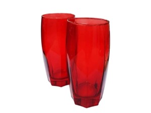 JOGO 6 COPO VIDRO 370ML VERMELHO FUNDO SEXTAVADO