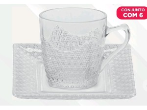JOGO 6 XICARA VIDRO 170ML PIRES QUADRADO