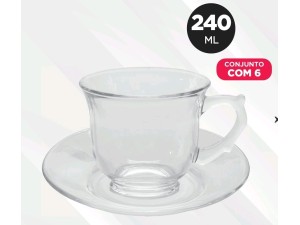 JOGO 6 XICARA VIDRO 240ML C/PIRES