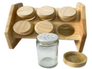 PORTA CONDIMENTO VIDRO/MADEIRA C/6 RETANGULAR