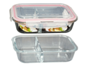 POTE VIDRO HERMETICO RETANGULAR  640ML C/DIVISAO