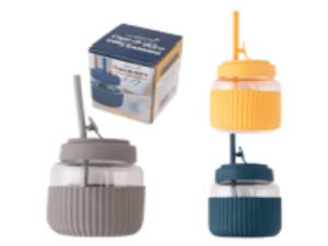 COPO VIDRO 350ML C/ALCA SILICONE+CANUDO