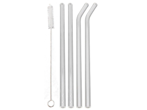 JOGO 4 CANUDO VIDRO + ESCOVA 20CM