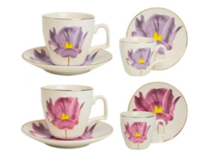 JOGO 6 XICARA PORCELANA 75ML FLOR AZUL/ROSA