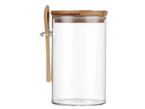 POTE VIDRO 500ML C/COLHER TP-BAMBU REDONDO