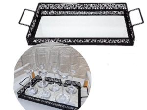 BANDEJA ESPELHO METAL 30X20CM PRETA