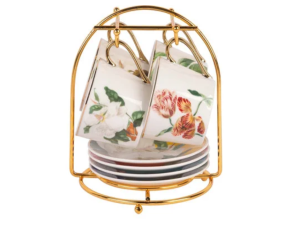 JOGO 8 XICARA 90ML CAFÉ C/ PIRES + SUP/ DOURADO BLUMMEN NEW BONE