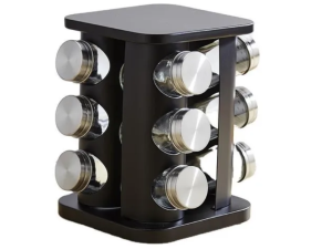 PORTA CONDIMENTO INOX C/12 QUADRADO PRETO