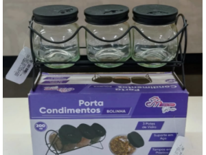 PORTA CONDIMENTO VIDRO C/3 200ML + SUPORTE