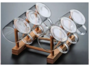 JOGO 6 XICARA VIDRO 100ML C/SUPORTE BAMBU