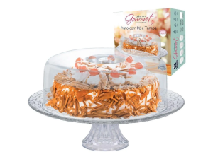 BOLEIRA VIDRO 32CM C/PE+TAMPA ACRILICA