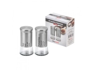 JOGO 2 PORTA SALEIRO E PIMENTEIRO INOX VIDRO