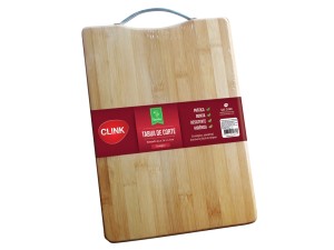 TABUA DE BAMBU COM ALCA INOX 34x24CM