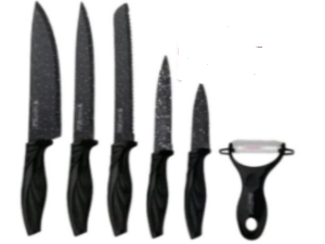 JOGO 06 PC 5-FACAS + 1-DESCASCADOR CABO PRETO