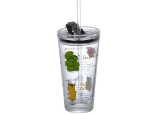 COPO VIDRO 450ML CELEB C/CANUDO+TAMPA