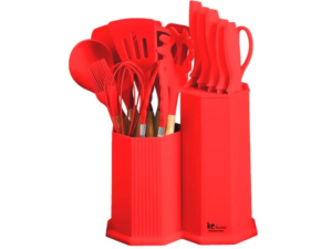 KIT 18 UTENSILIOS SILICONE VERMELHO MALDIVAS