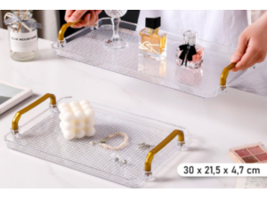 BANDEJA ACRIL 30X21CM ALÇA OURO