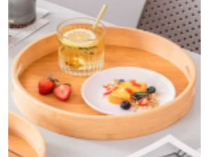 BANDEJA BAMBU 30CM REDONDA BORDA C/PEGADOR