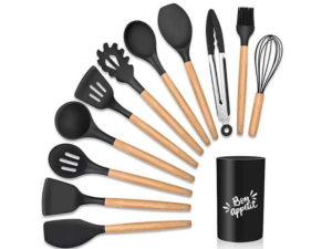 KIT 12 UTENSILIOS SILICONE C/SUPORTE COLOR