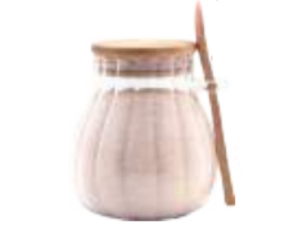 POTE VIDRO 350ML CANELADO C/COLHER TP-BAMBU