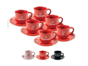 JOGO XICARA COM PIRES 6 PEÇAS 150ML FRASES