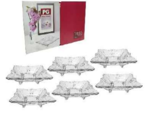 JOGO 6 BOWL SOBREMESA VIDRO 260ML QUADR C/PE