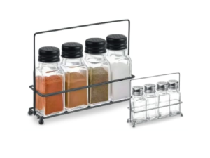 PORTA CONDIMENTO VIDRO 4 PEÇAS + SUP/ ARAMADO SPICE 17,8x13CM