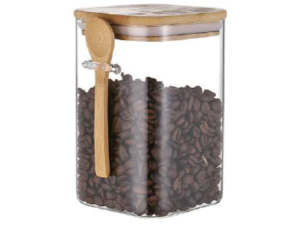 POTE VIDRO 250ML C/COLHER TP-BAMBU QUADRADO