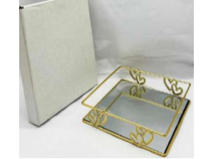 BANDEJA VIDRO ESPELHO 20X20CM CORACOES