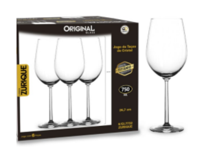 JOGO 6 TACA VIDRO 750ML TITANIO ZURIQUE