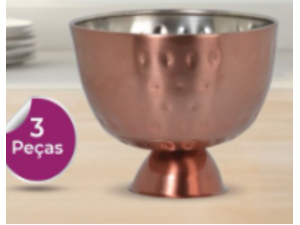 JOGO 3 TACA INOX 180ML GOLD MARTELADA