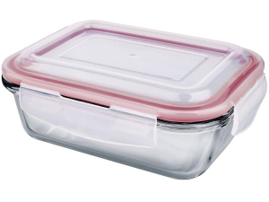 POTE VIDRO 1040ML TAMPA-HERMETICA RETANGULAR VERMELHO