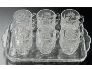 JOGO 6 XICARA VIDRO 200ML C/BANDEJA VIDRO