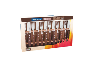 JOGO 12 pc (6-FACA+6-GARFO) JUMBO PARA CHURRASCO CABO MADEIRA